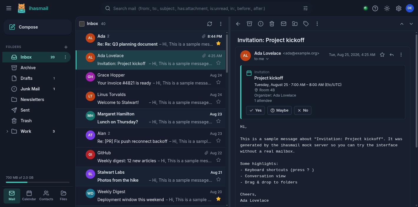 Inbox, dark theme