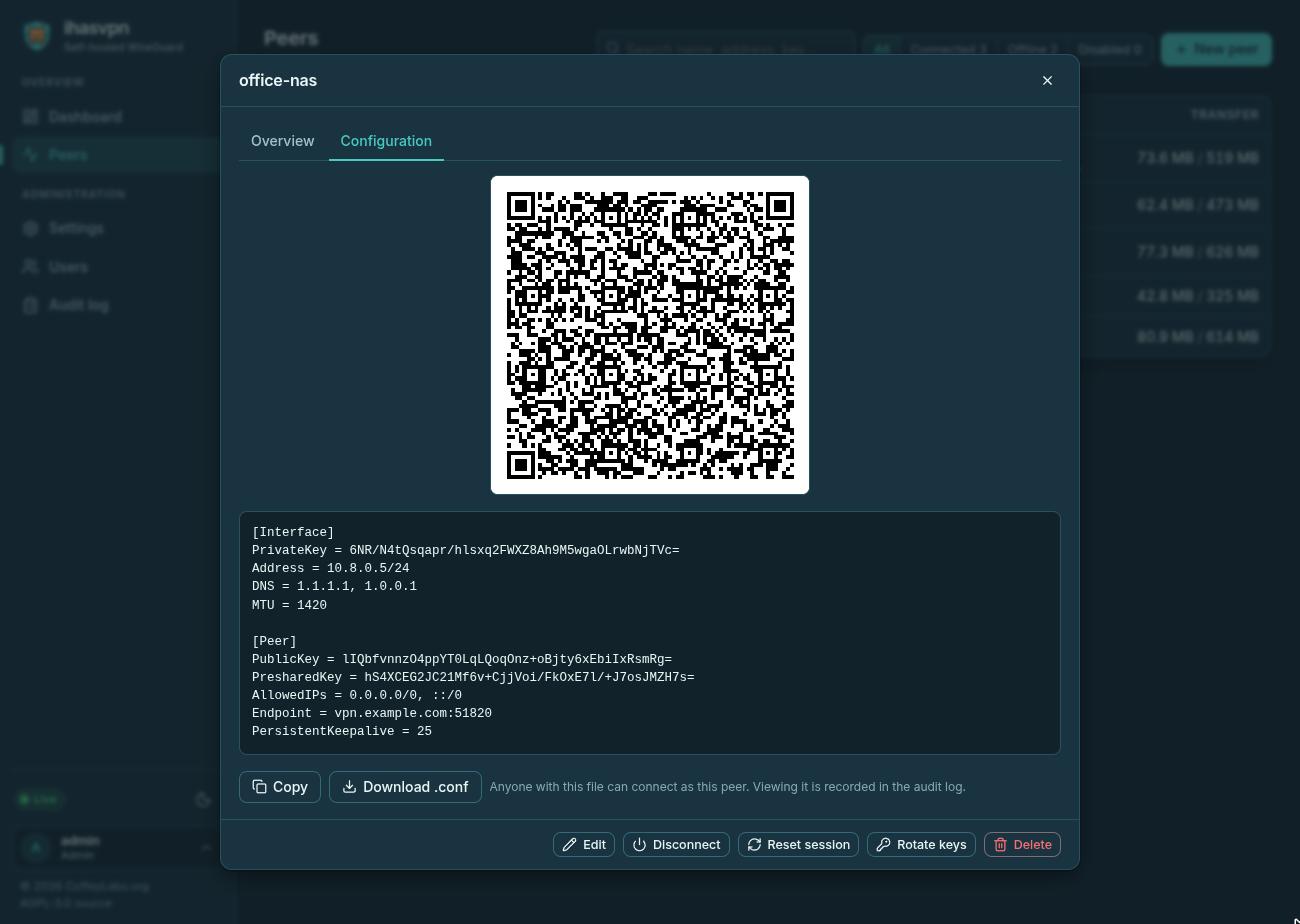 Peer configuration and QR code