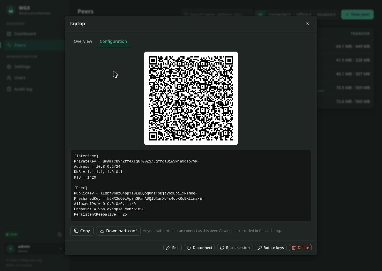 Peer configuration and QR code